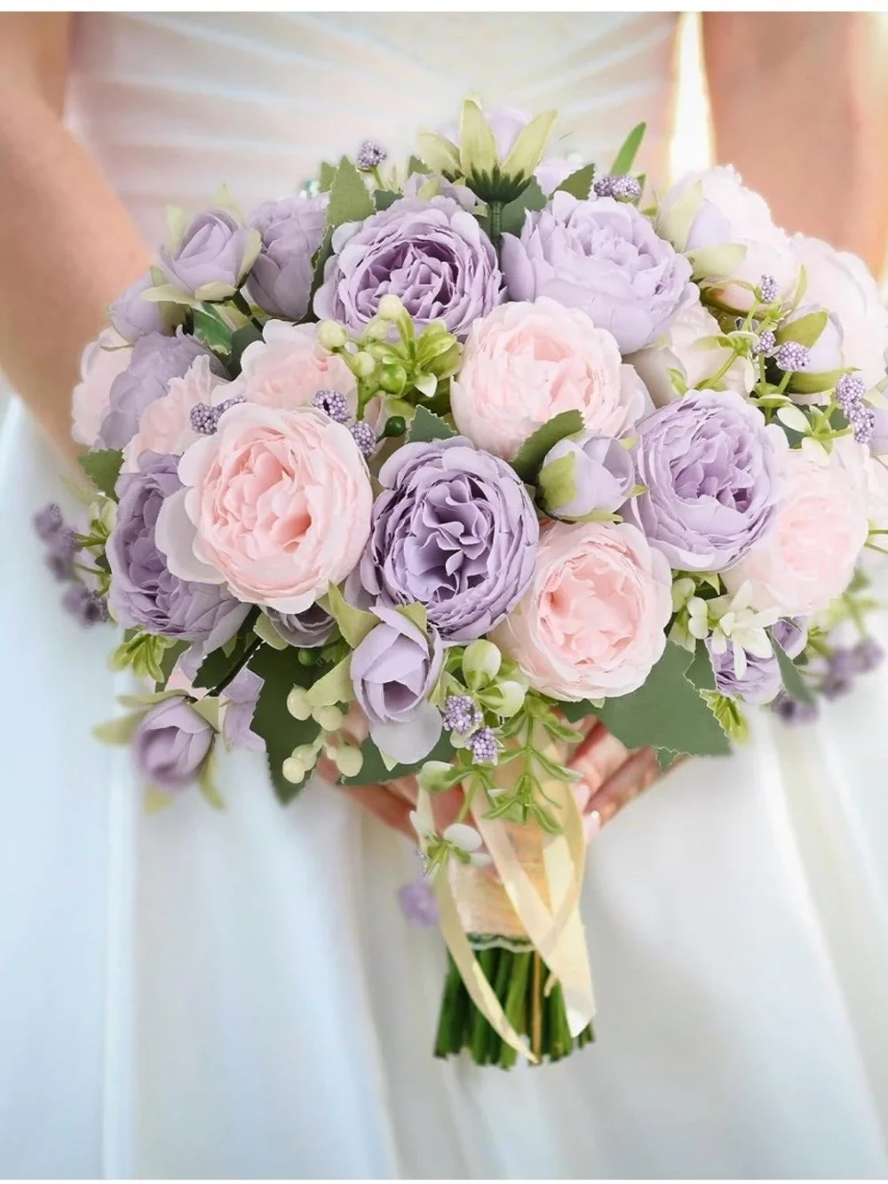New Martine Mall Peony 8 Pack,Pink/Lavender,Faux Silk Florals,Bouquet,DIY Decor